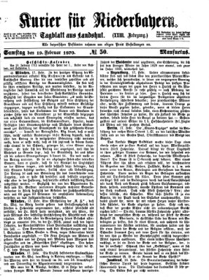 Kurier für Niederbayern Samstag 19. Februar 1870