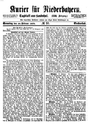 Kurier für Niederbayern Sonntag 20. Februar 1870