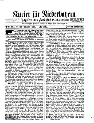 Kurier für Niederbayern Samstag 27. August 1870