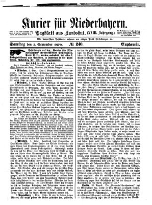 Kurier für Niederbayern Samstag 3. September 1870