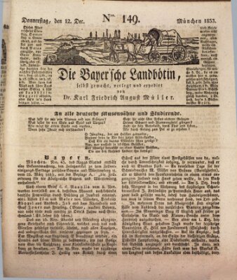 Bayerische Landbötin Donnerstag 12. Dezember 1833