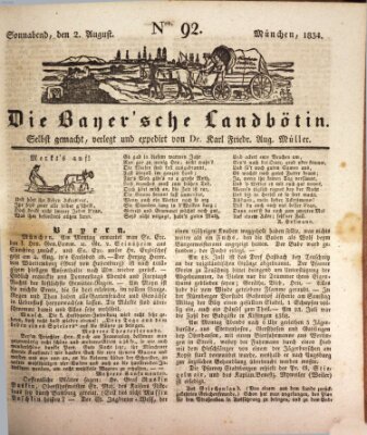 Bayerische Landbötin Samstag 2. August 1834