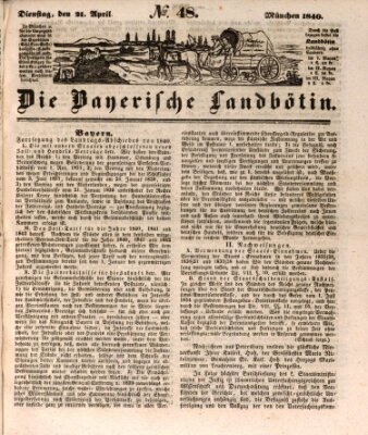 Bayerische Landbötin Dienstag 21. April 1840