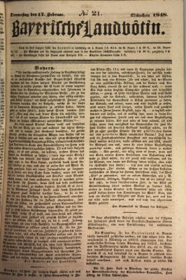 Bayerische Landbötin Donnerstag 17. Februar 1848