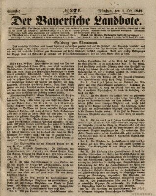Der Bayerische Landbote Samstag 1. Oktober 1842