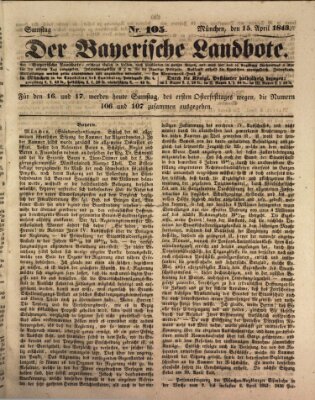 Der Bayerische Landbote Samstag 15. April 1843