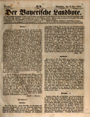 Der Bayerische Landbote Dienstag 2. Januar 1844