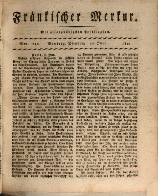 Fränkischer Merkur (Bamberger Zeitung) Dienstag 20. Juni 1815