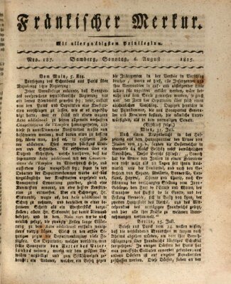 Fränkischer Merkur (Bamberger Zeitung) Sonntag 6. August 1815