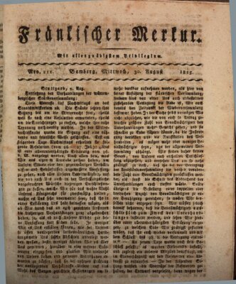 Fränkischer Merkur (Bamberger Zeitung) Mittwoch 30. August 1815