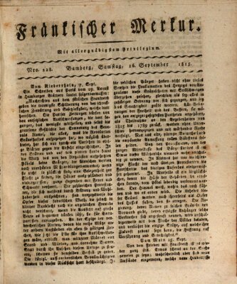 Fränkischer Merkur (Bamberger Zeitung) Samstag 16. September 1815