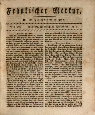 Fränkischer Merkur (Bamberger Zeitung) Sonntag 24. September 1815