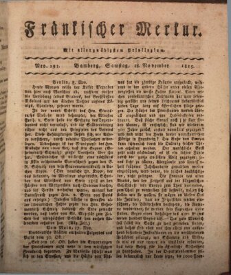 Fränkischer Merkur (Bamberger Zeitung) Samstag 18. November 1815