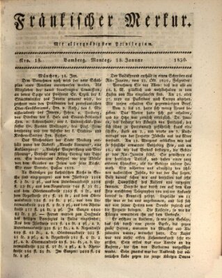 Fränkischer Merkur (Bamberger Zeitung) Montag 18. Januar 1830