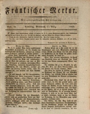 Fränkischer Merkur (Bamberger Zeitung) Mittwoch 17. März 1830
