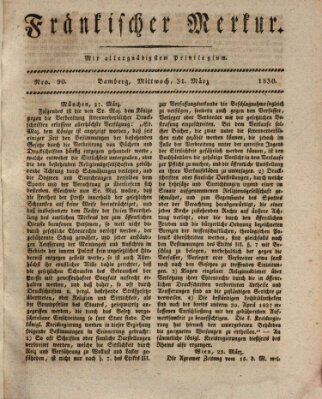 Fränkischer Merkur (Bamberger Zeitung) Mittwoch 31. März 1830