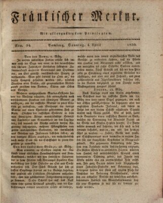 Fränkischer Merkur (Bamberger Zeitung) Sonntag 4. April 1830