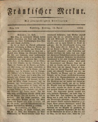 Fränkischer Merkur (Bamberger Zeitung) Freitag 16. April 1830