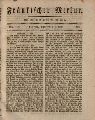 Fränkischer Merkur (Bamberger Zeitung) Donnerstag 3. Juni 1830