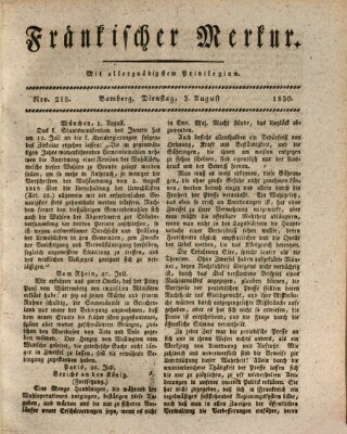 Fränkischer Merkur (Bamberger Zeitung) Dienstag 3. August 1830