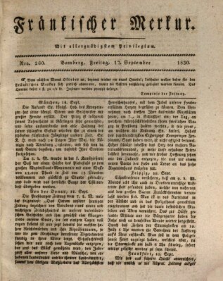 Fränkischer Merkur (Bamberger Zeitung) Freitag 17. September 1830