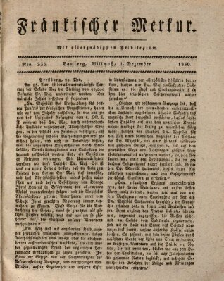 Fränkischer Merkur (Bamberger Zeitung) Mittwoch 1. Dezember 1830