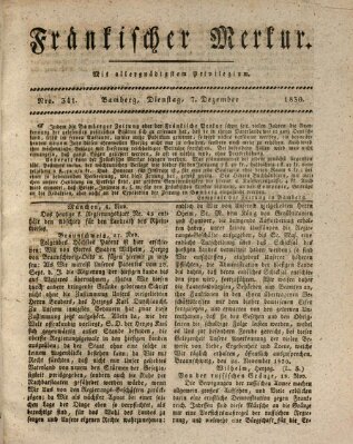 Fränkischer Merkur (Bamberger Zeitung) Dienstag 7. Dezember 1830