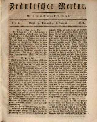 Fränkischer Merkur (Bamberger Zeitung) Donnerstag 6. Januar 1831