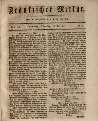 Fränkischer Merkur (Bamberger Zeitung) Dienstag 15. Februar 1831