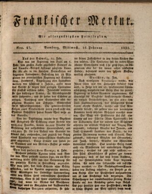 Fränkischer Merkur (Bamberger Zeitung) Mittwoch 16. Februar 1831