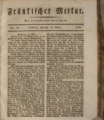 Fränkischer Merkur (Bamberger Zeitung) Freitag 25. März 1831