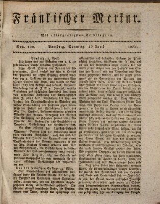Fränkischer Merkur (Bamberger Zeitung) Sonntag 10. April 1831