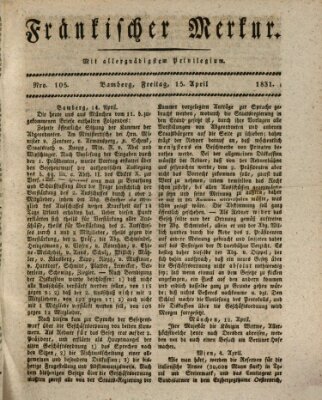 Fränkischer Merkur (Bamberger Zeitung) Freitag 15. April 1831