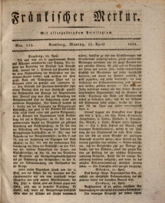 Fränkischer Merkur (Bamberger Zeitung) Montag 25. April 1831
