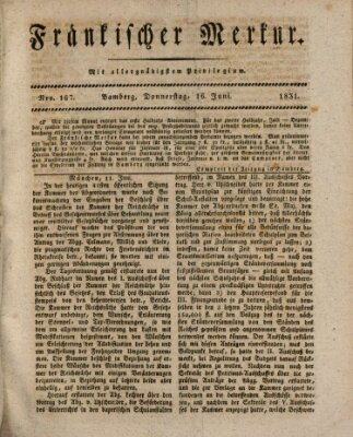 Fränkischer Merkur (Bamberger Zeitung) Donnerstag 16. Juni 1831