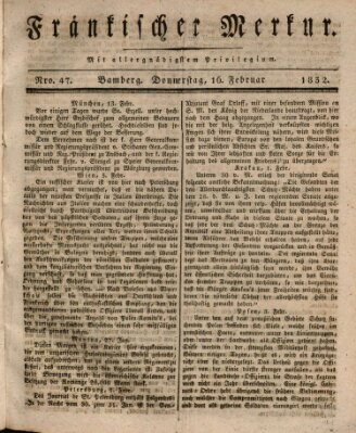 Fränkischer Merkur (Bamberger Zeitung) Donnerstag 16. Februar 1832
