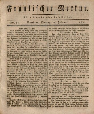 Fränkischer Merkur (Bamberger Zeitung) Montag 20. Februar 1832