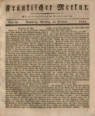 Fränkischer Merkur (Bamberger Zeitung) Montag 27. Februar 1832