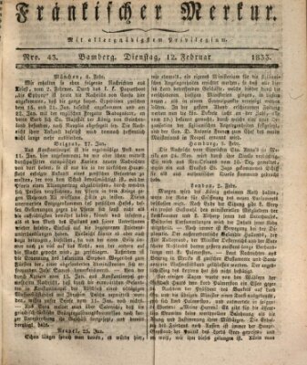 Fränkischer Merkur (Bamberger Zeitung) Dienstag 12. Februar 1833