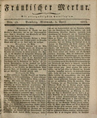 Fränkischer Merkur (Bamberger Zeitung) Mittwoch 3. April 1833