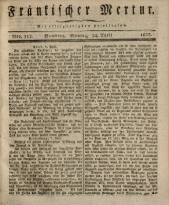 Fränkischer Merkur (Bamberger Zeitung) Montag 22. April 1833