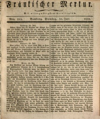 Fränkischer Merkur (Bamberger Zeitung) Dienstag 30. Juli 1833