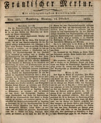 Fränkischer Merkur (Bamberger Zeitung) Montag 14. Oktober 1833
