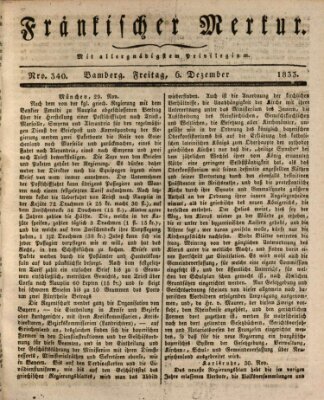 Fränkischer Merkur (Bamberger Zeitung) Freitag 6. Dezember 1833