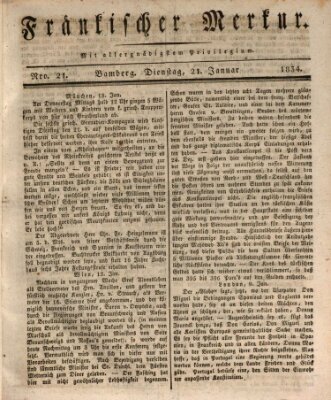 Fränkischer Merkur (Bamberger Zeitung) Dienstag 21. Januar 1834