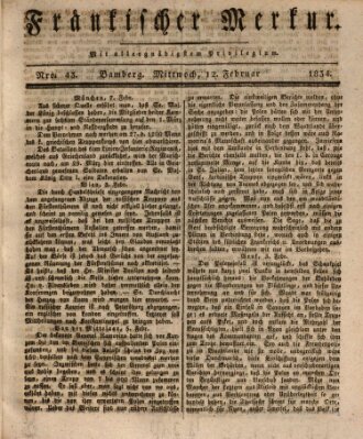 Fränkischer Merkur (Bamberger Zeitung) Mittwoch 12. Februar 1834