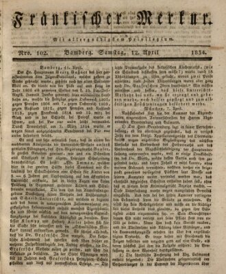 Fränkischer Merkur (Bamberger Zeitung) Samstag 12. April 1834