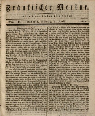 Fränkischer Merkur (Bamberger Zeitung) Montag 21. April 1834