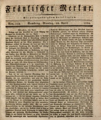 Fränkischer Merkur (Bamberger Zeitung) Montag 28. April 1834