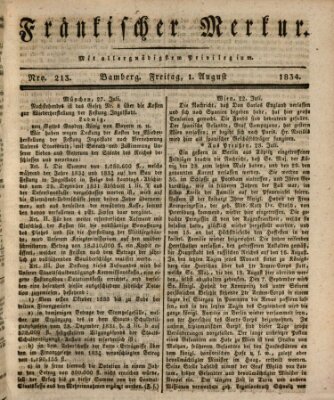 Fränkischer Merkur (Bamberger Zeitung) Freitag 1. August 1834